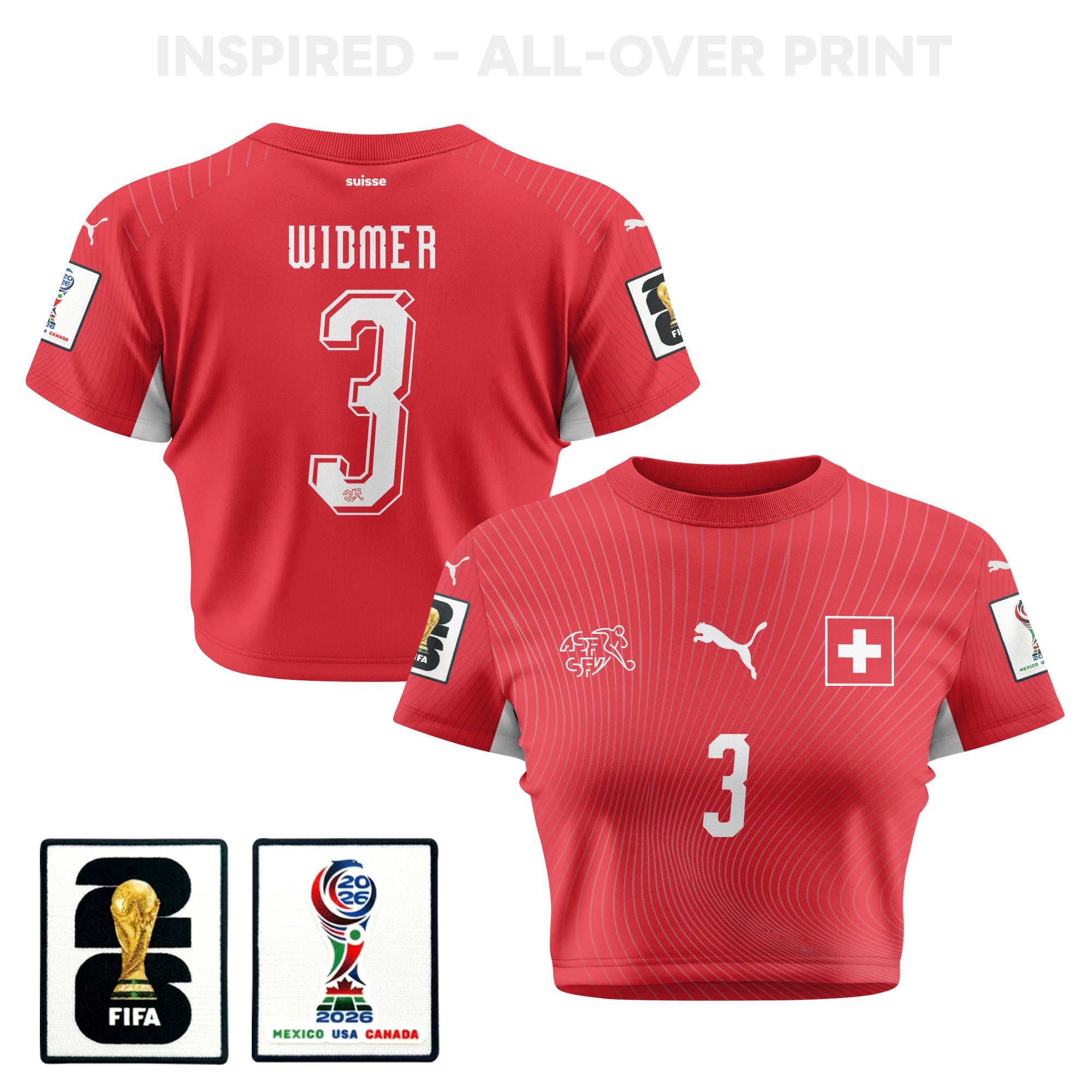 Silvan Widmer 3 Switzerland 2026 Women's Home All-Over Print Cropped Jersey - Red