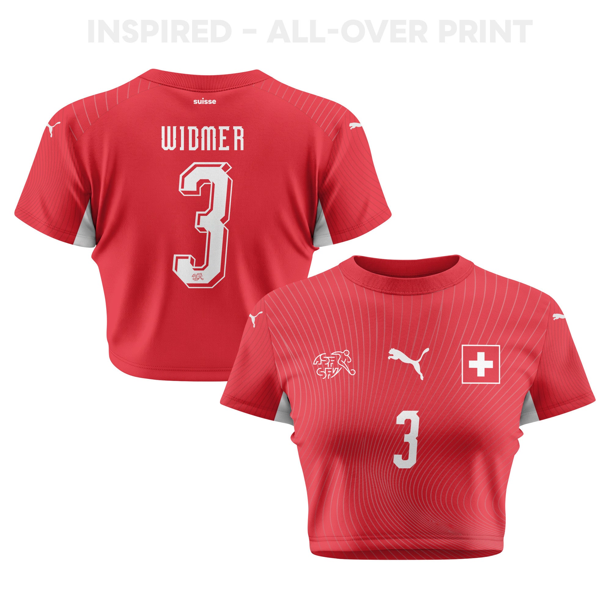 Silvan Widmer 3 Switzerland 2026 Women's Home All-Over Print Cropped Jersey - Red