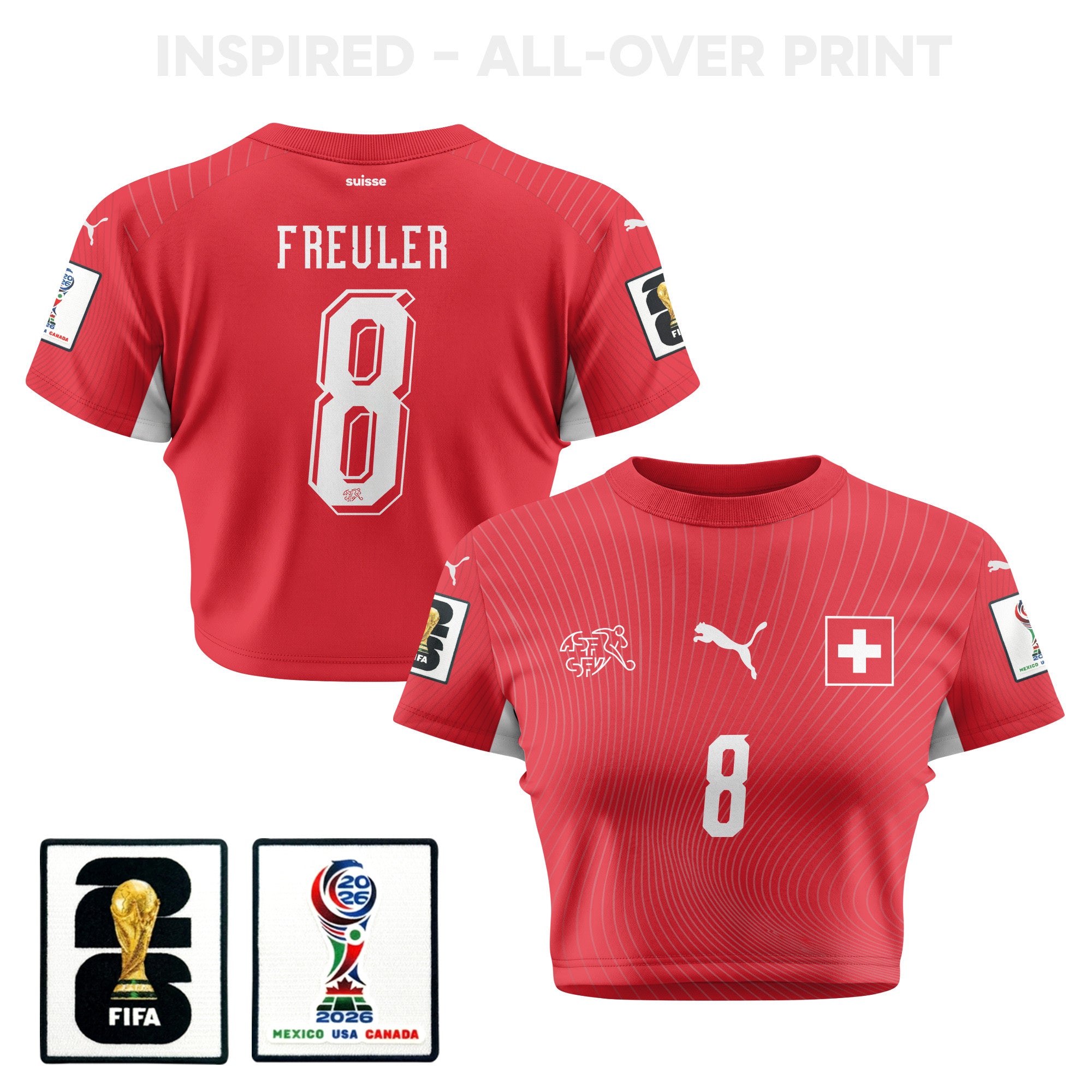 Remo Freuler 8 Switzerland 2026 Women's Home All-Over Print Cropped Jersey - Red