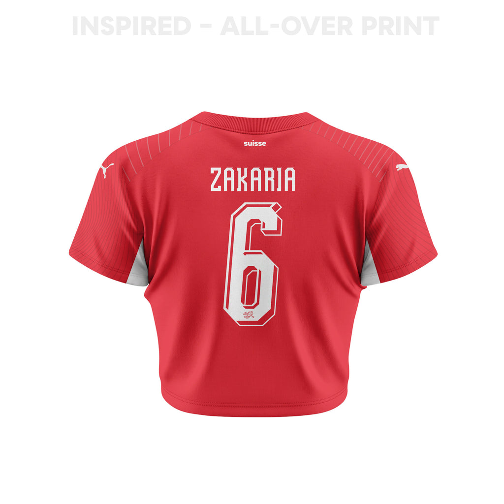 Denis Zakaria 6 Switzerland 2026 Women's Home All-Over Print Cropped Jersey - Red