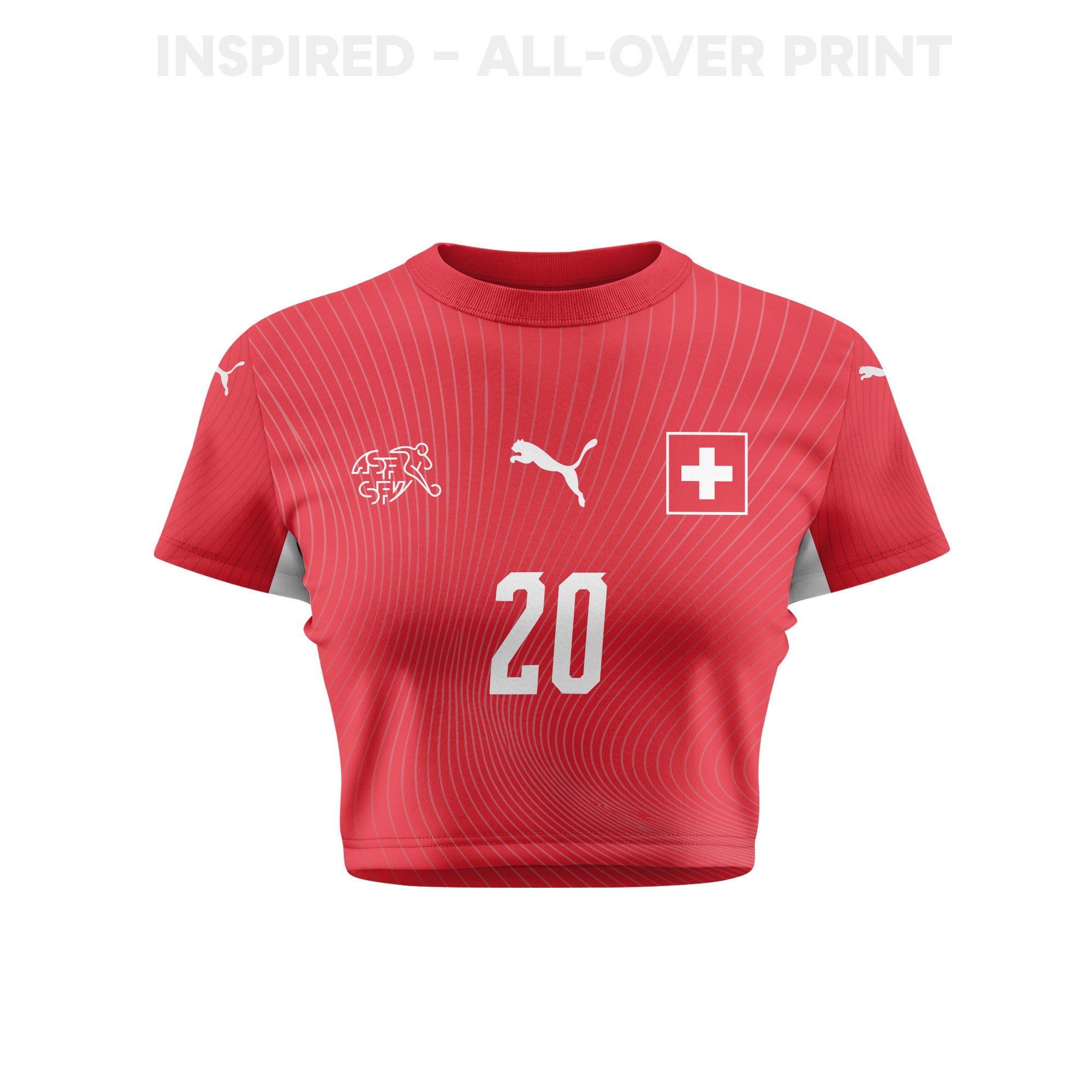 Michel Aebischer 20 Switzerland 2026 Women's Home All-Over Print Cropped Jersey - Red