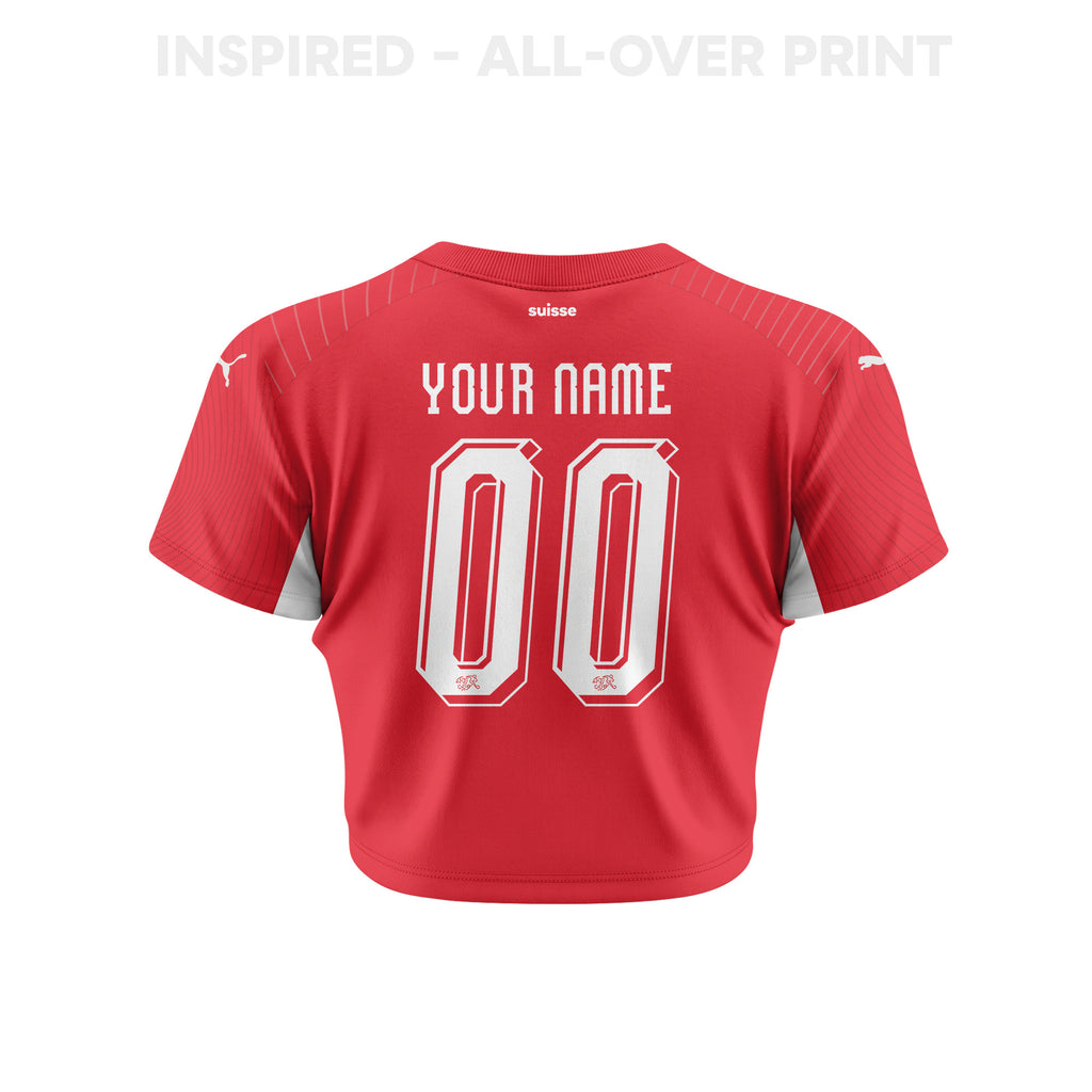Switzerland 2026 Women's Home Personalized All-Over Print Cropped Jersey - Red
