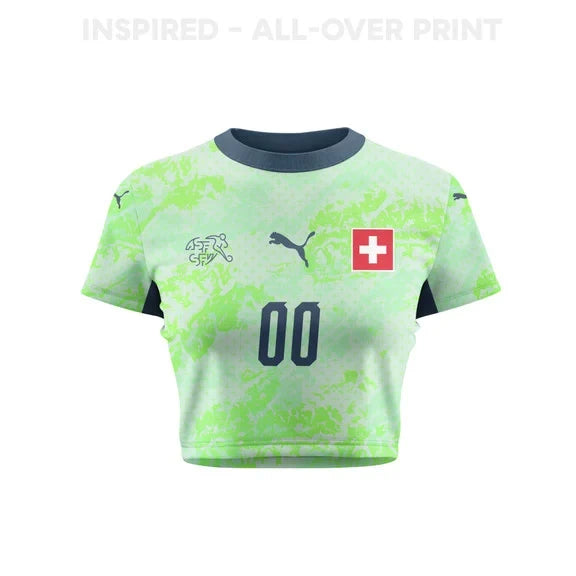 Switzerland 2026 Women's Away Personalized All-Over Print Cropped Jersey - Green