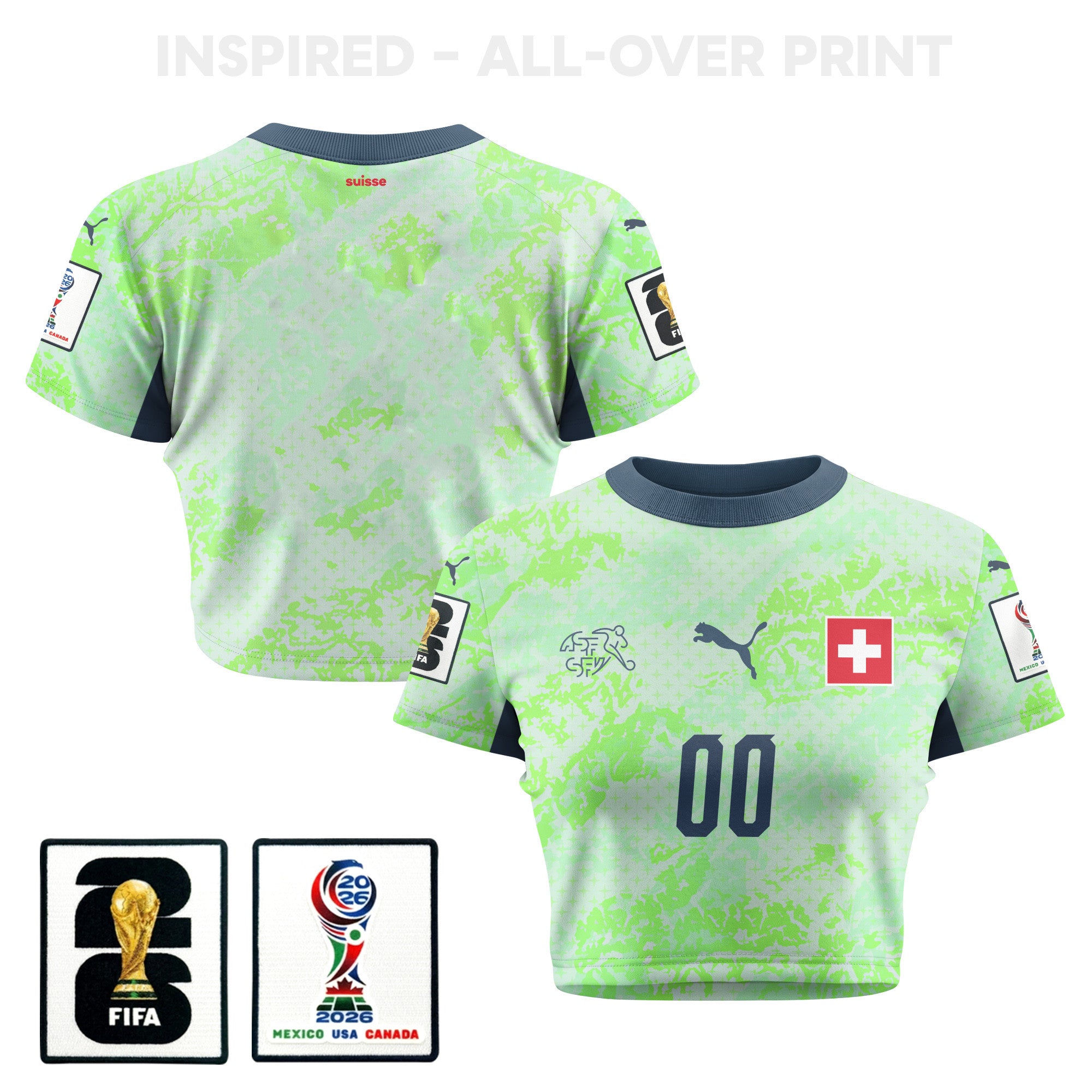 Switzerland 2026 Women's Away All-Over Print Cropped Jersey - Green