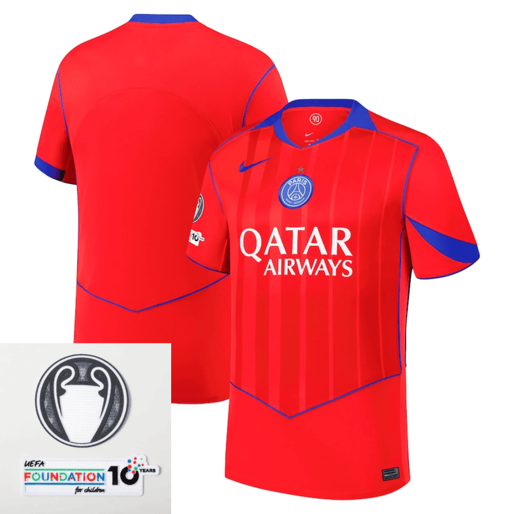 Paris Saint-Germain 2025/26 UCL Titleholder And Foundation 10 Years Badge And Eiffel Star Third Men Jersey - Red