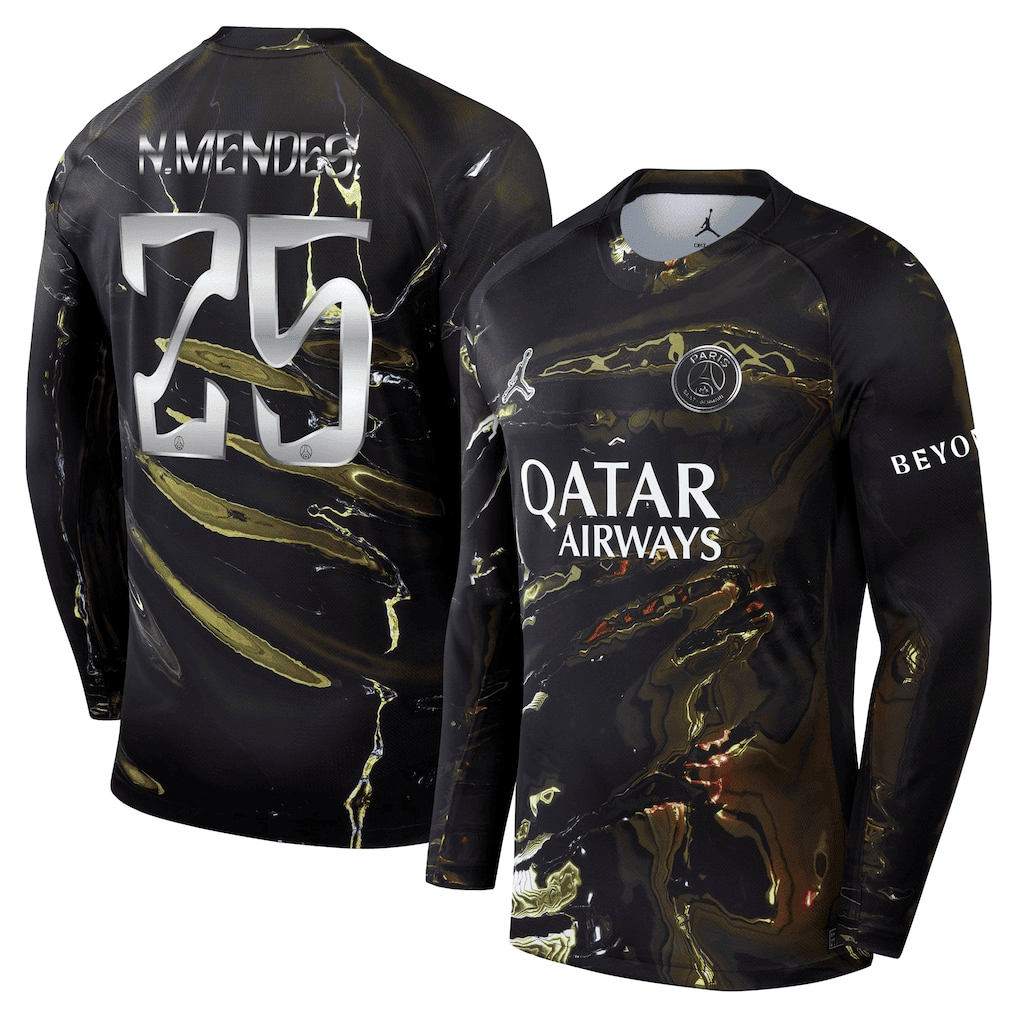 N.Mendes 25 Paris Saint-Germain Jordan Night Edition 2025/26 Cup Printing Long Sleeve Jersey - Black