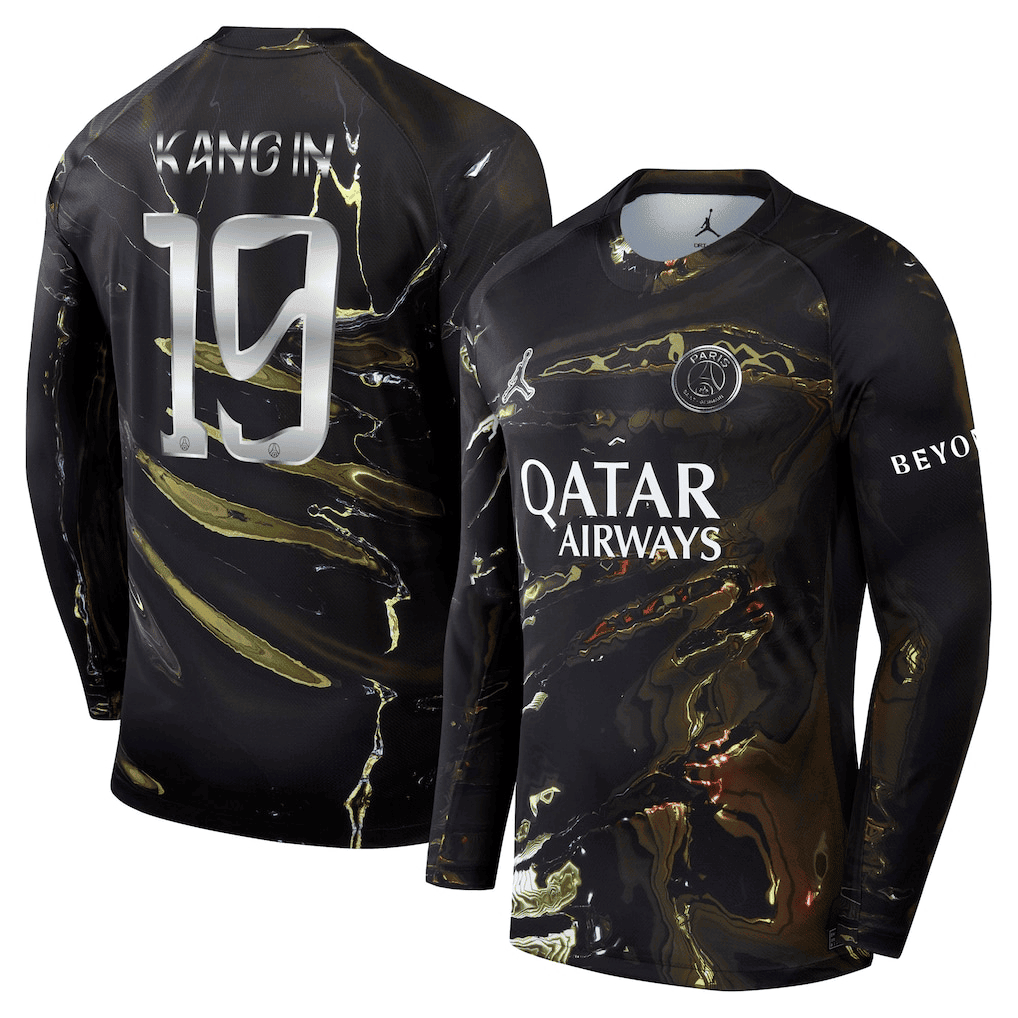 D.Doué 14 Paris Saint-Germain Jordan Night Edition 2025/26 Cup Printing Long Sleeve Jersey - Black
