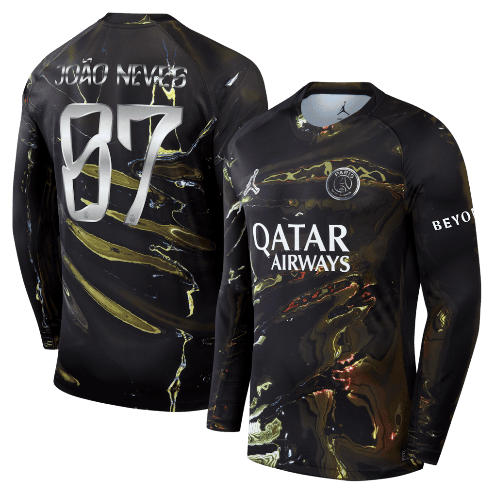 João Neves 87 Paris Saint-Germain Jordan Night Edition 2025/26 Cup Printing Long Sleeve Jersey - Black
