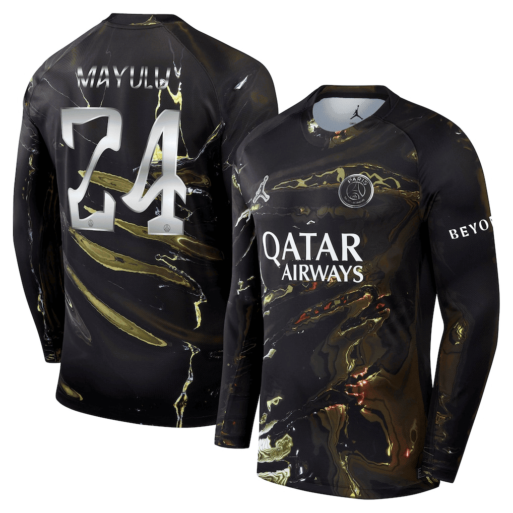 Mayulu 24 Paris Saint-Germain Jordan Night Edition 2025/26 Cup Printing Long Sleeve Jersey - Black