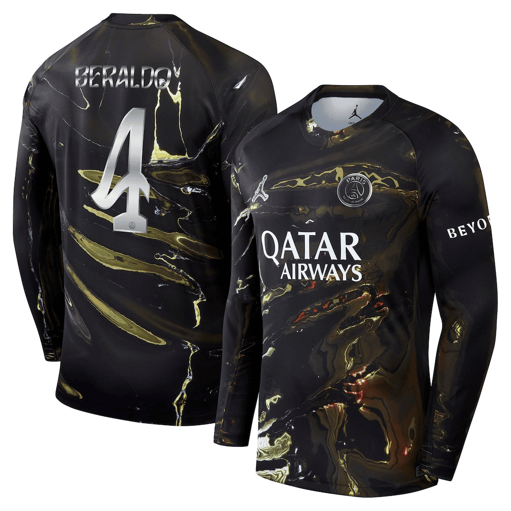 Beraldo 4 Paris Saint-Germain Jordan Night Edition 2025/26 Cup Printing Long Sleeve Jersey - Black