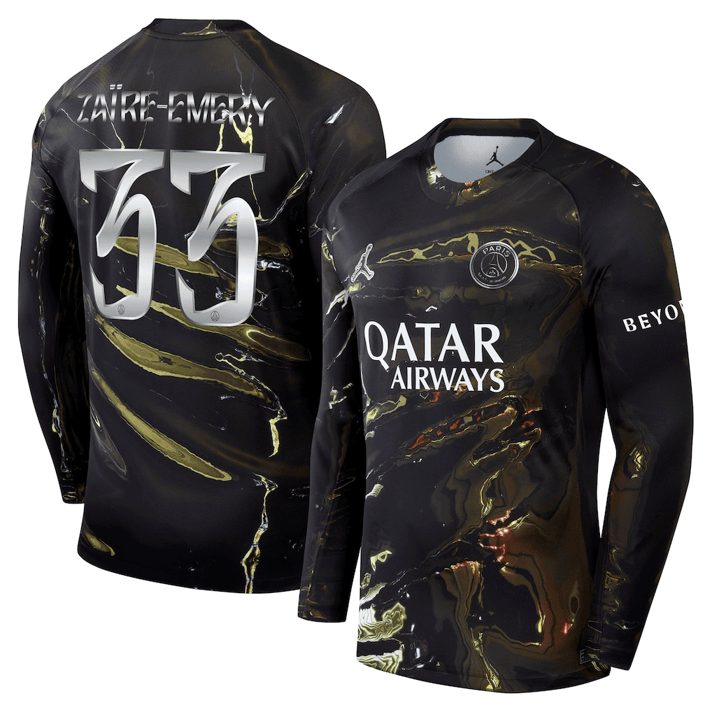 Zaïre-Emery 33 Paris Saint-Germain Jordan Night Edition 2025/26 Cup Printing Long Sleeve Jersey - Black