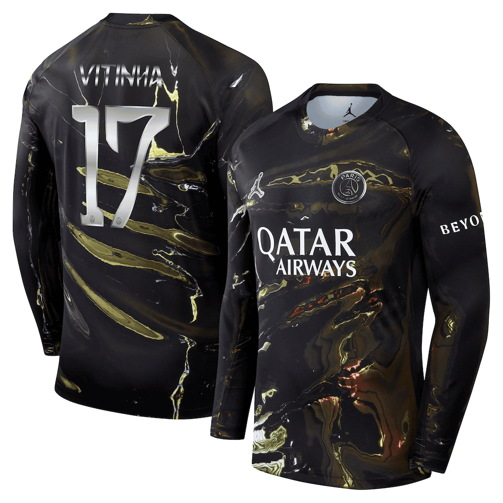 Vitinha 17 Paris Saint-Germain Jordan Night Edition 2025/26 Cup Printing Long Sleeve Jersey - Black