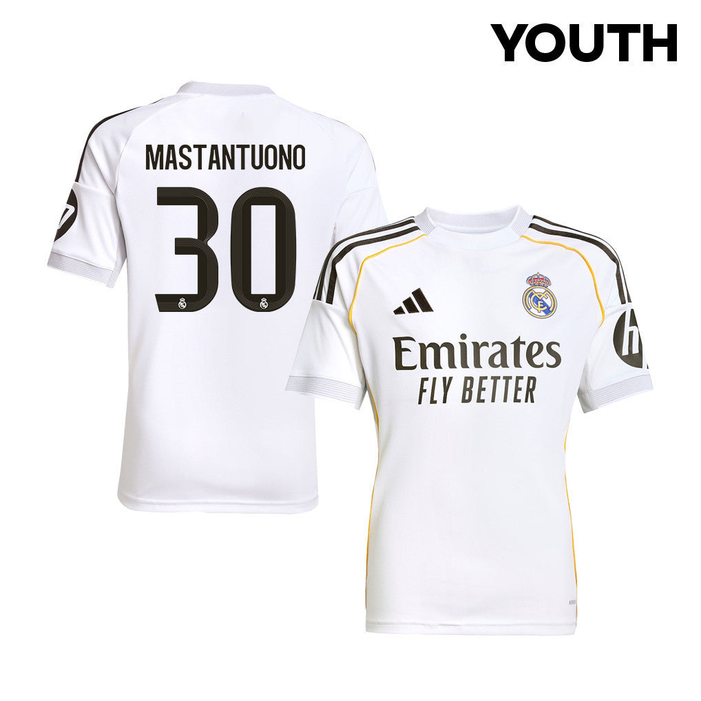 Franco Mastantuono 30 Real Madrid 25/26 Home YOUTH Jersey - White