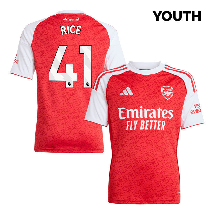 Declan Rice 41 Arsenal 25/26 Home YOUTH Jersey - Red/White