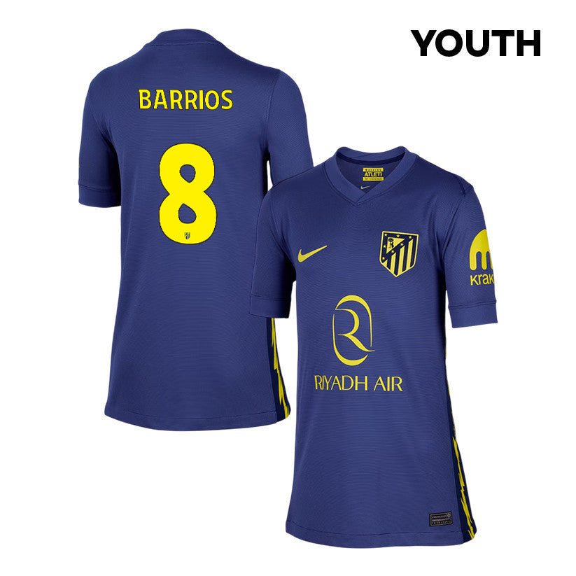 Pablo Barrios 8 Atlético Madrid 25/26 Away YOUTH Jersey - Navy/Yellow
