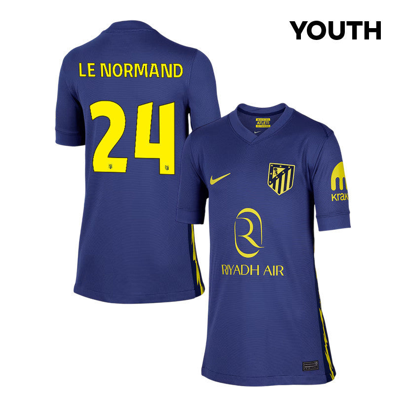 Robin Le Normand 24 Atlético Madrid 25/26 Away YOUTH Jersey - Navy/Yellow