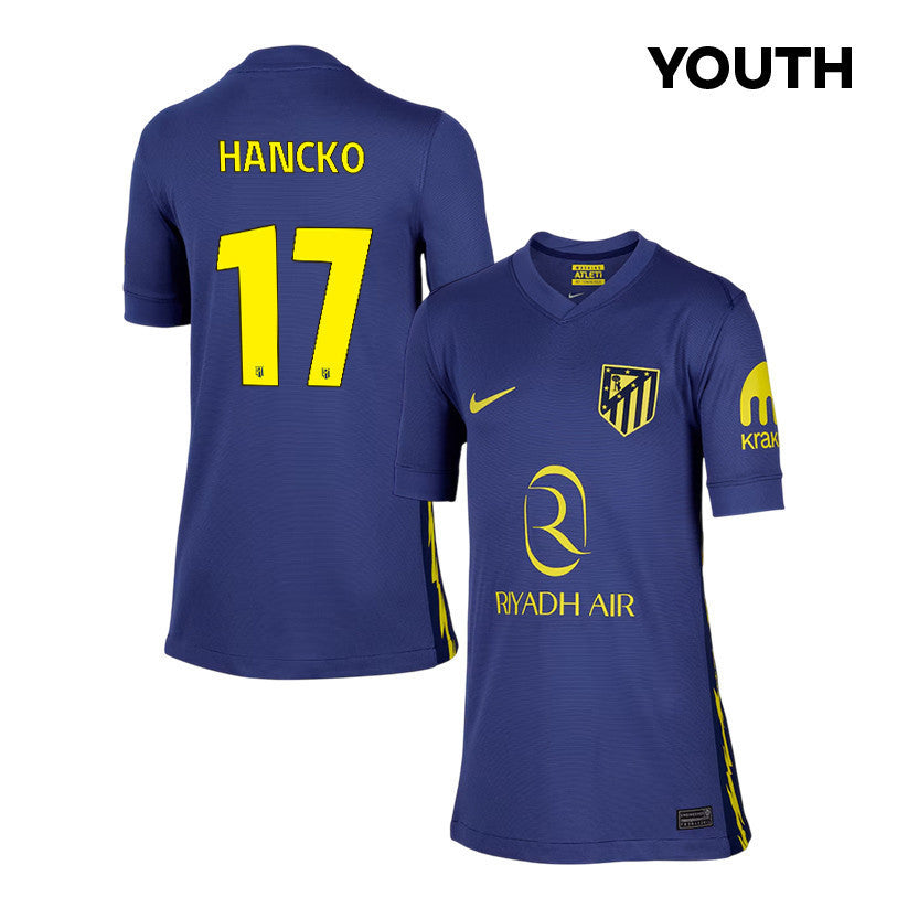 Dávid Hancko 17 Atlético Madrid 25/26 Away YOUTH Jersey - Navy/Yellow