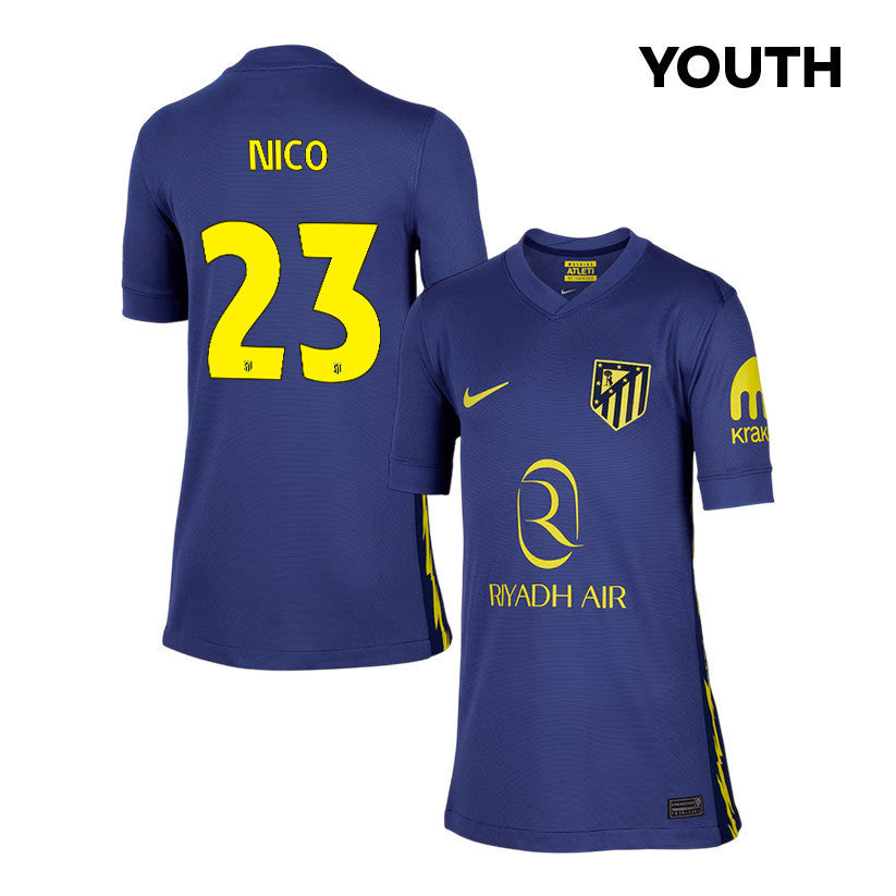 Nicolás González 23 Atlético Madrid 25/26 Away YOUTH Jersey - Navy/Yellow