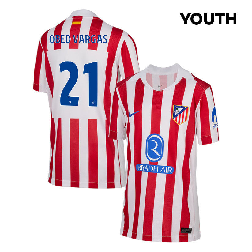 Obed Vargas 21 Atlético Madrid 25/26 Home YOUTH Jersey - Red/White