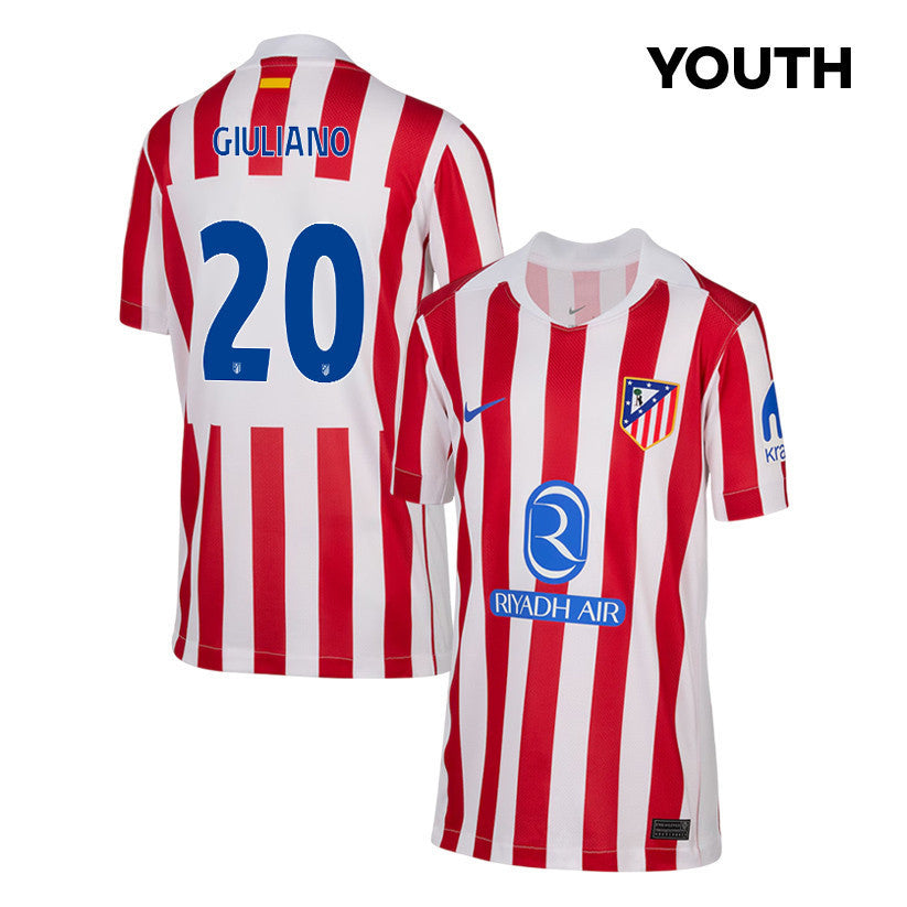 Giuliano Simeone 20 Atlético Madrid 25/26 Home YOUTH Jersey - Red/White