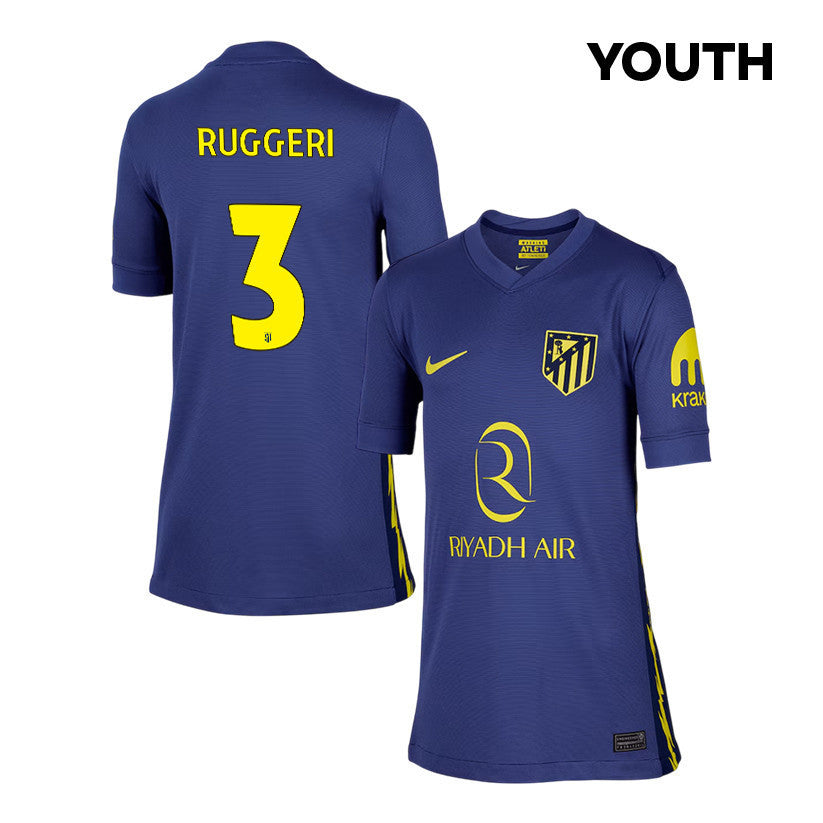 Matteo Ruggeri 3 Atlético Madrid 25/26 Away YOUTH Jersey - Navy/Yellow