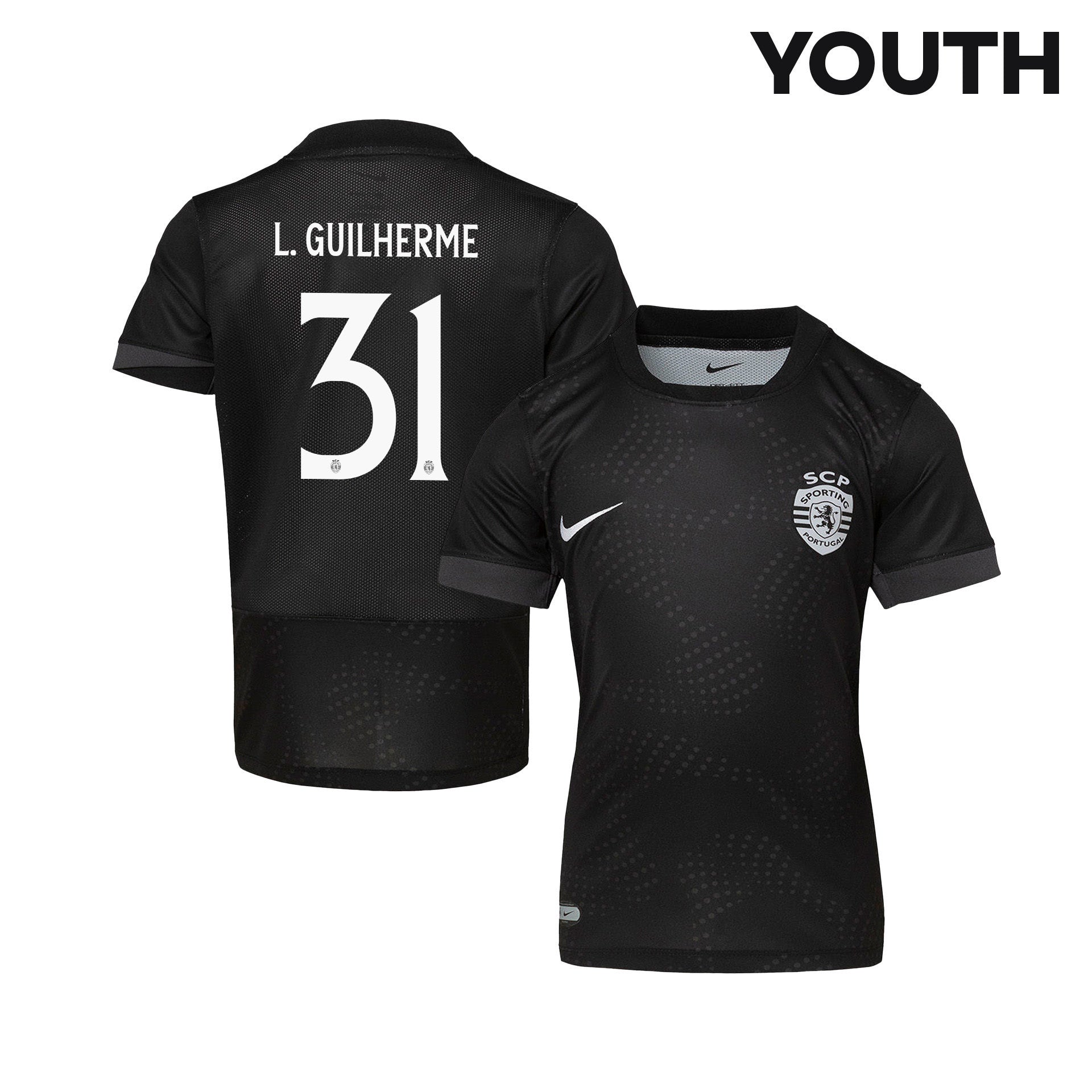 Luis Guilherme 31 Sporting CP 25/26 Away YOUTH Jersey - Black
