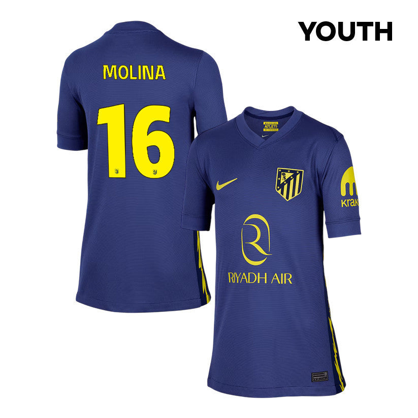 Nahuel Molina 16 Atlético Madrid 25/26 Away YOUTH Jersey - Navy/Yellow