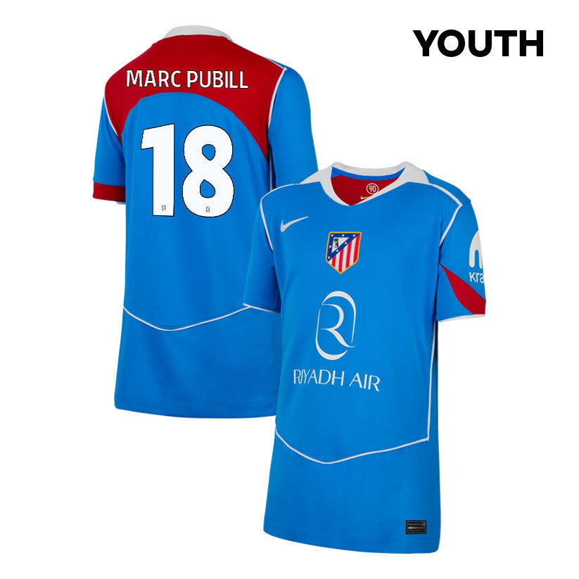 Marc Pubill 18 Atlético Madrid 25/26 Third YOUTH Jersey - Blue/Red