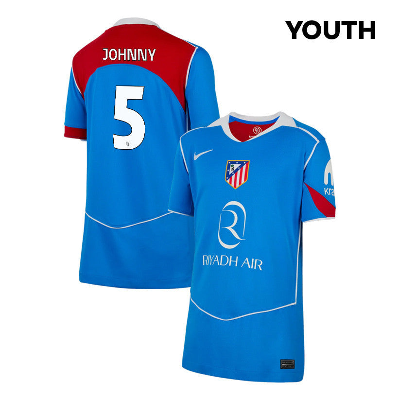 Johnny Cardoso 5 Atlético Madrid 25/26 Third YOUTH Jersey - Blue/Red