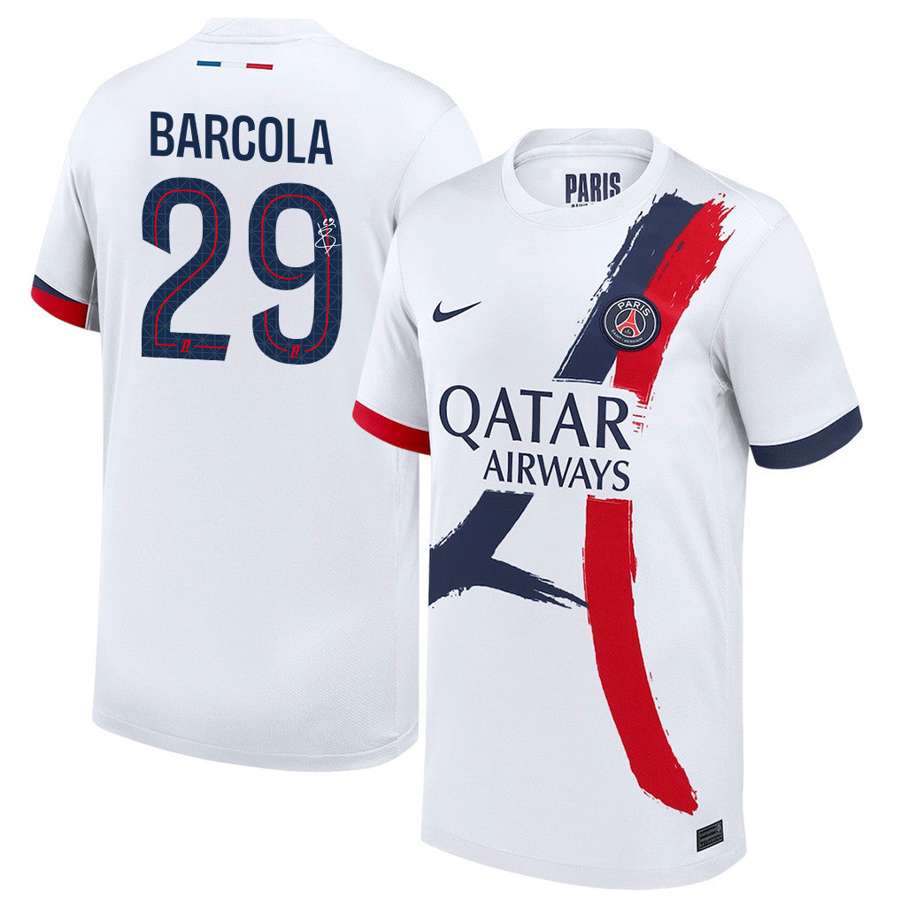 Bradley Barcola 29 Signature Paris Saint-Germain 25/26 Away YOUTH Jersey - White
