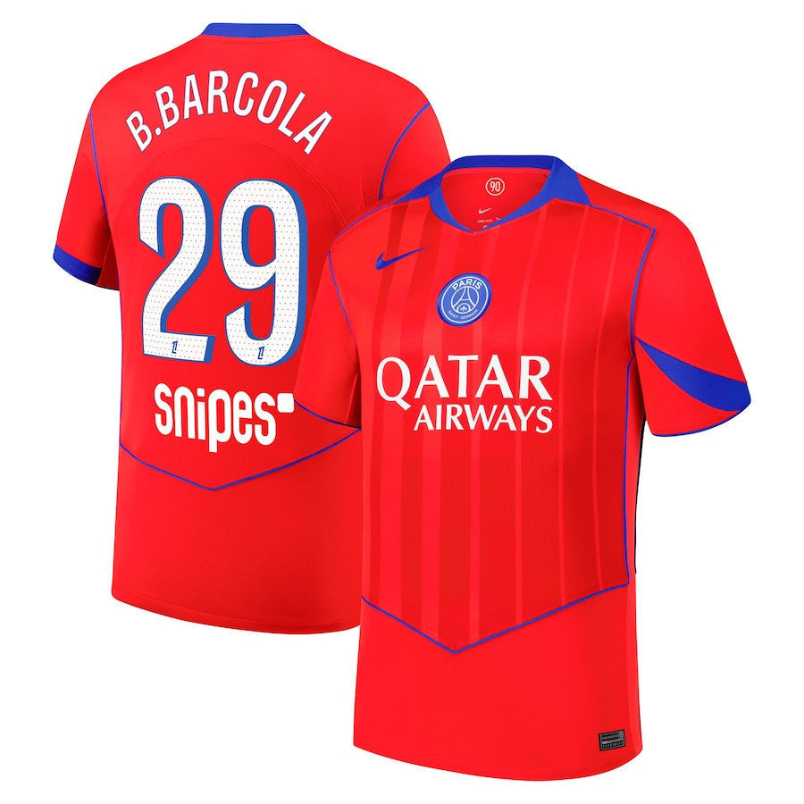 Bradley Barcola 29 Paris Saint-Germain 2025/26 Third Men Jersey - Red