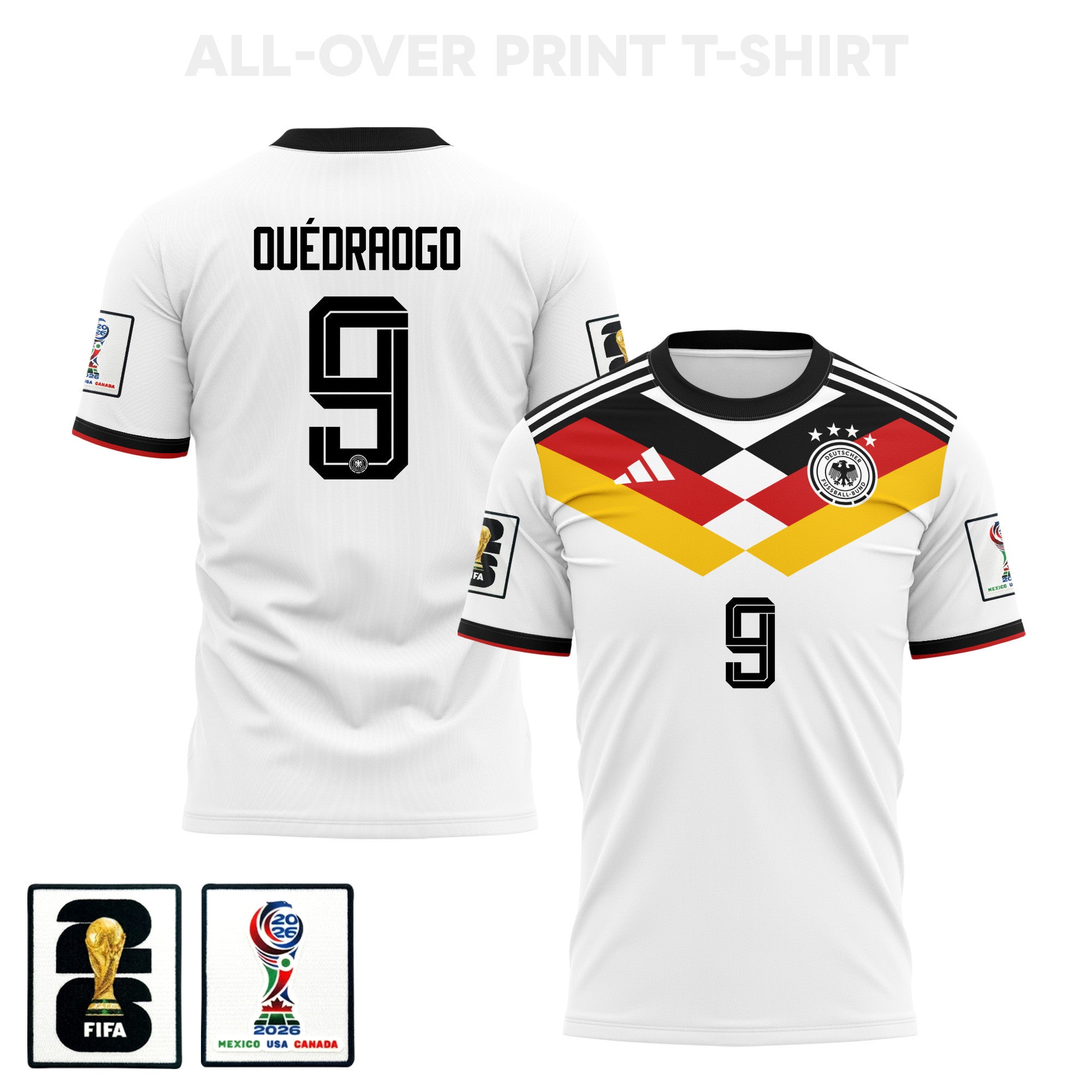 Assan Ouédraogo 9 Germany 2026 Home 3D T-Shirt Fully Printed – Unisex, White