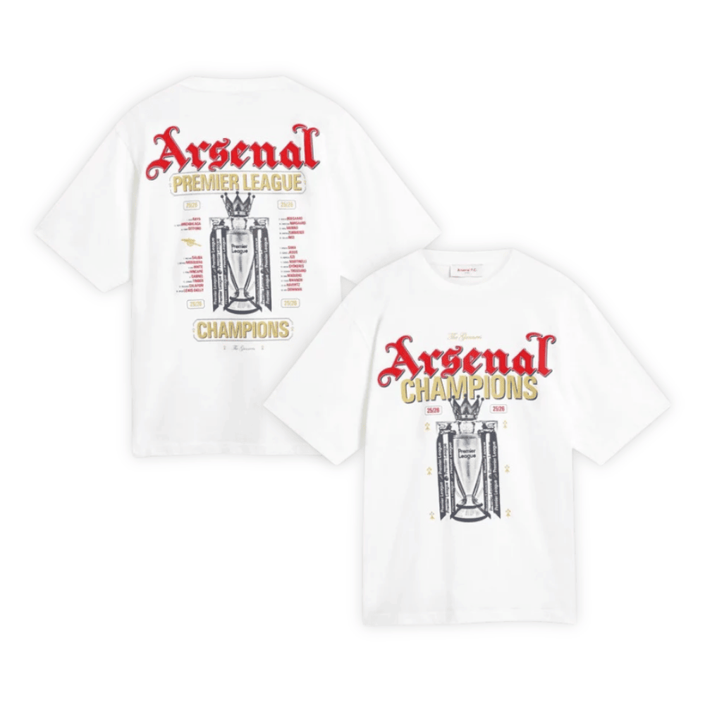 Arsenal Gothic Champions 25/26 Crew T-Shirt - White