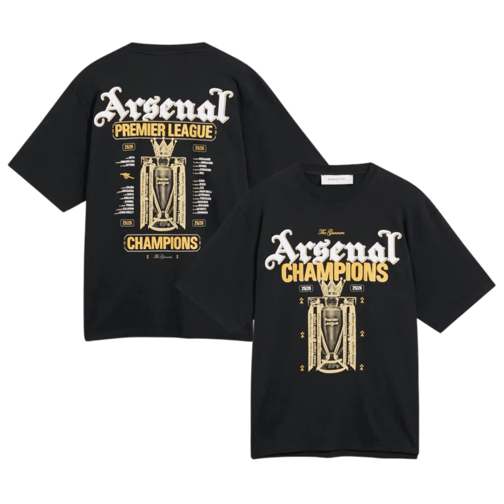 Arsenal Gothic Champions 25/26 Crew T-Shirt - Black